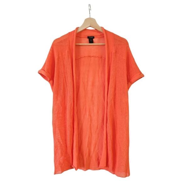 Ann Taylor Linen Cotton Blend Short Sleeve Open Front Cardigan Sweater Coral S - Picture 1 of 6